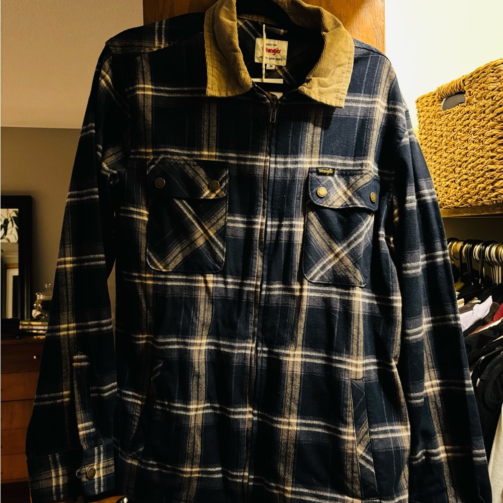 Wrangler Navy and Tan Plaid Shirt Jacket